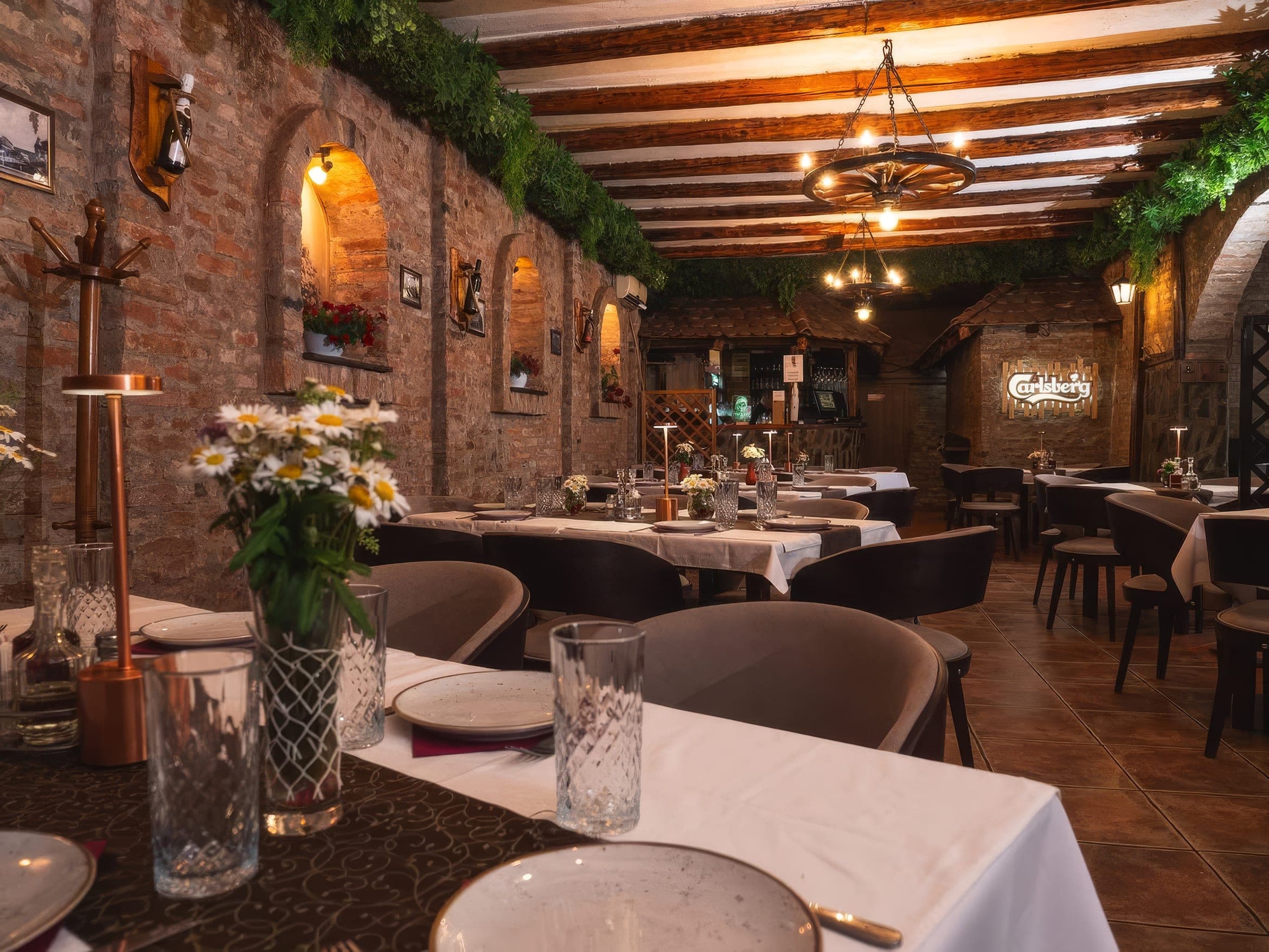 The main hall of Restaurant Megdan, set for a celebration
